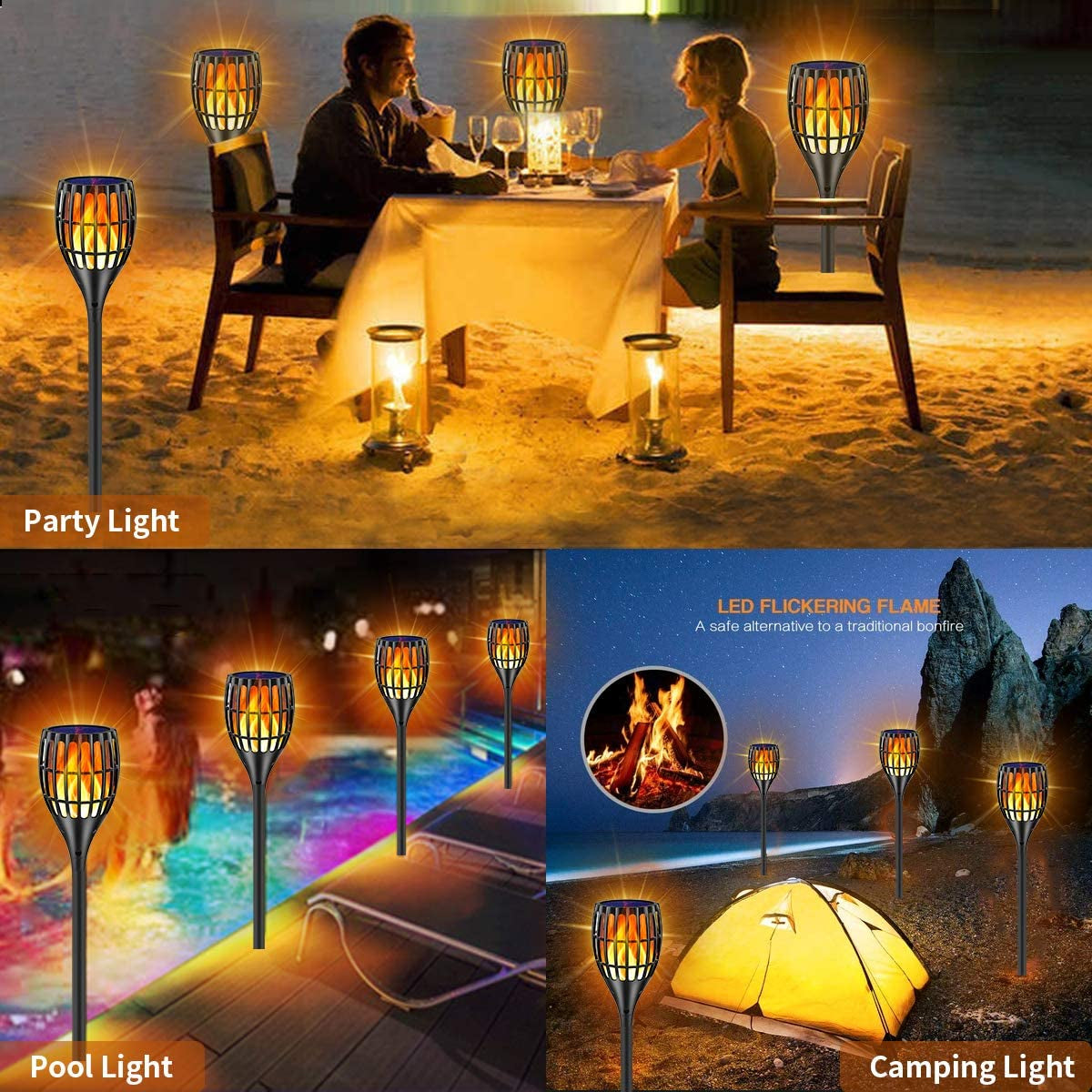 Solar Light Outdoor Upgraded, 43" Flickering Flames Torch Light Solar Garden Lights Waterproof Landscape Lighting Dusk to Dawn Auto On/Off Security Torch Light for Yard Patio Driveway, 4Pack