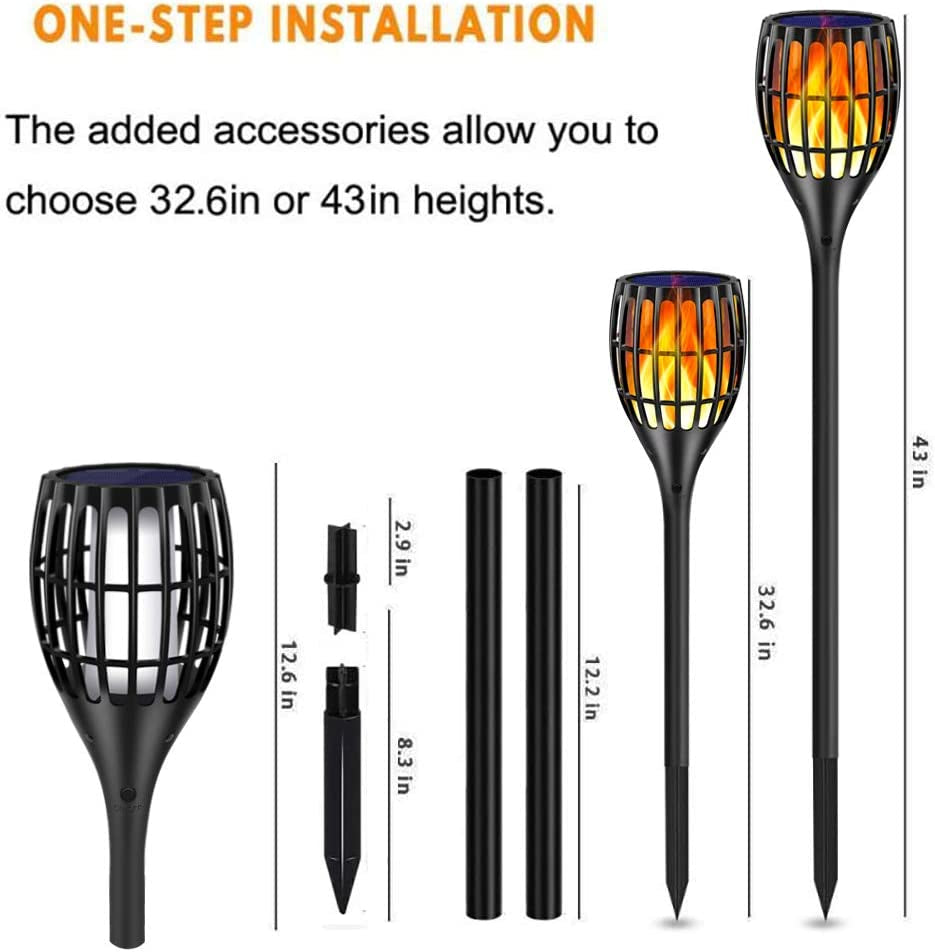 Solar Light Outdoor Upgraded, 43" Flickering Flames Torch Light Solar Garden Lights Waterproof Landscape Lighting Dusk to Dawn Auto On/Off Security Torch Light for Yard Patio Driveway, 4Pack